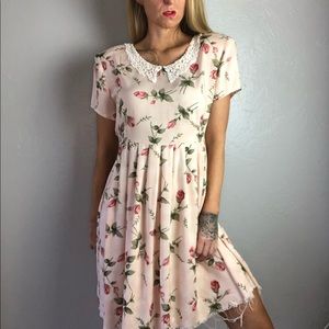 Vintage Babydoll Lace Floral Dress Medium